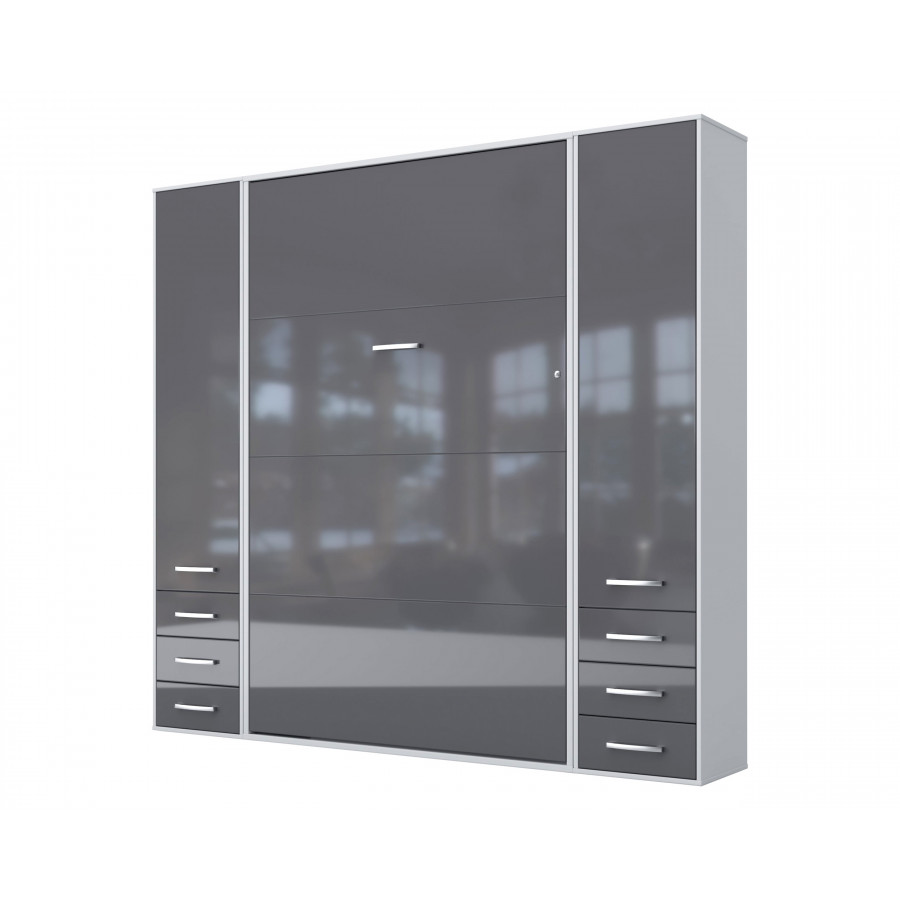 Maxima Inverto Murphy Vertical Wall Bed with 2 Cabinets - Gray/White, Full XL Size