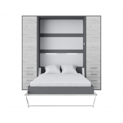Maxima Inverto Murphy Vertical Wall Bed with 2 Cabinets - Gray/White, Full XL Size