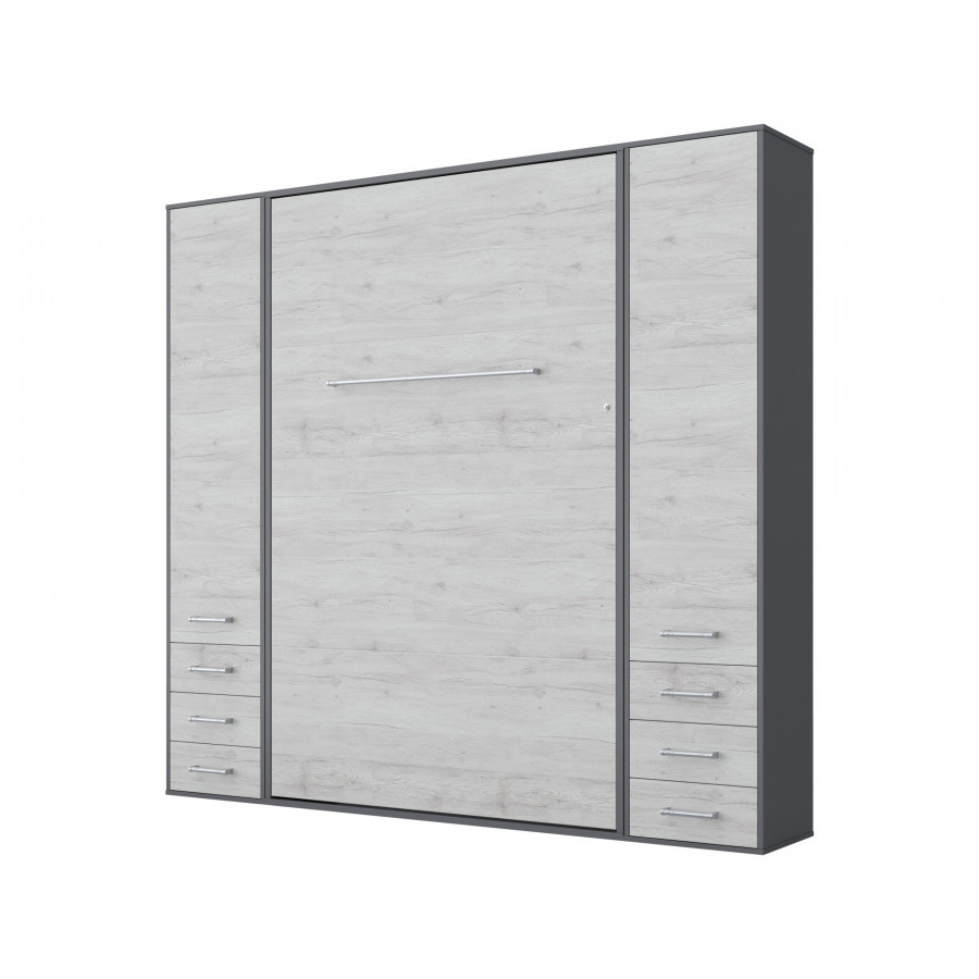 Maxima Inverto Murphy Vertical Bed with 2 Cabinets - White/Gray, Queen Size