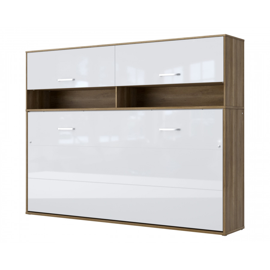 Maxima Inverto Murphy Horizontal Wall Bed with Cabinet on Top - Oak Country/White, Twin Size