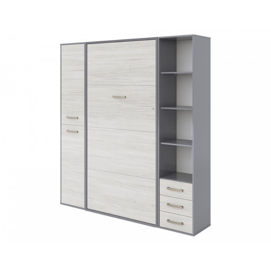 Maxima Inverto Murphy Vertical Bed with 2 Cabinets and Open Storage - White/Gray, Twin Size