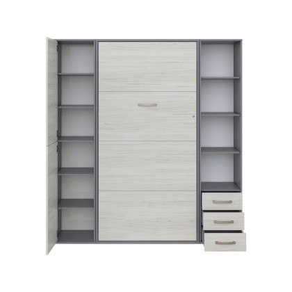 Maxima Inverto Murphy Vertical Bed with 2 Cabinets and Open Storage - White/Gray, Twin Size