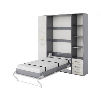 Maxima Inverto Murphy Vertical Bed with 2 Cabinets and Open Storage - White/Gray, Twin Size