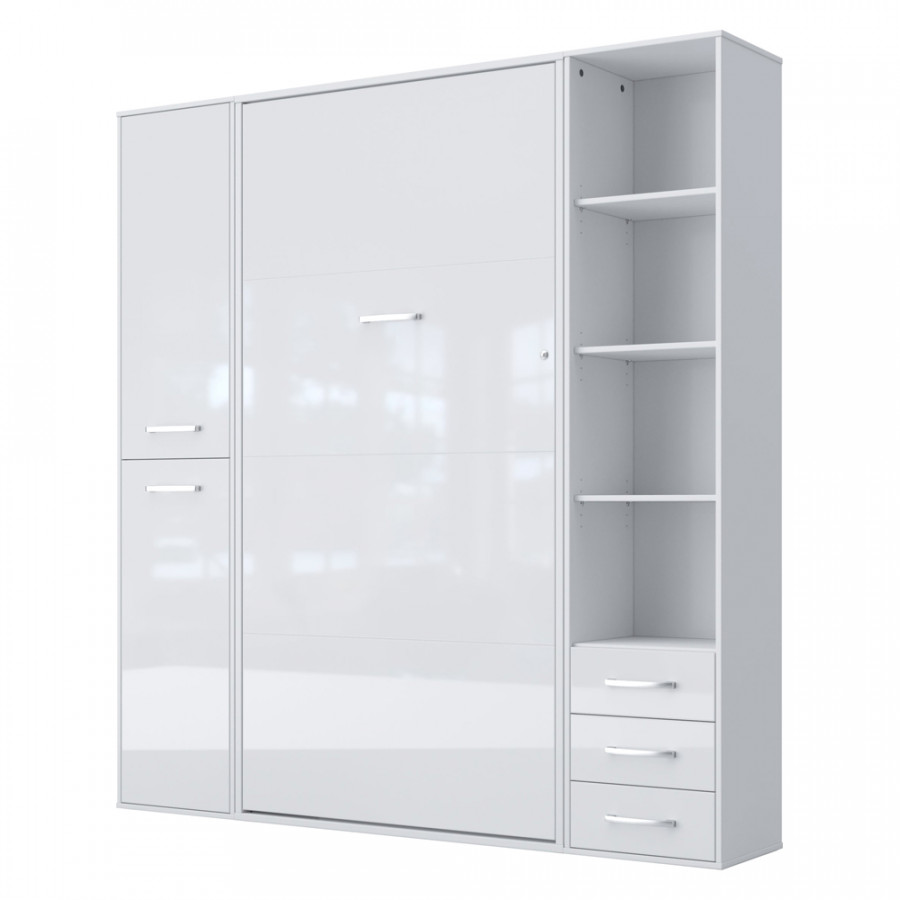 Maxima Inverto Murphy Vertical Bed with 2 Cabinets and Open Storage - Venatino White, Twin Size