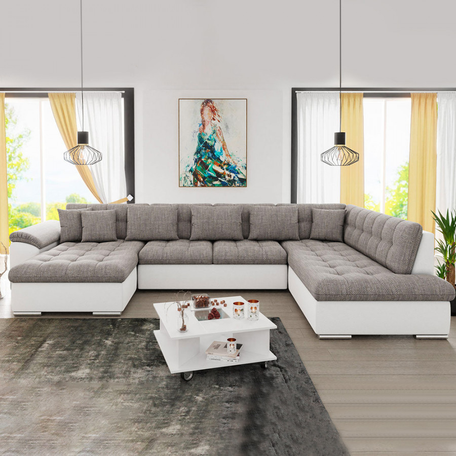 Maxima Leonardo Sectional Sleeper Sofa - White/Gray, Left Corner