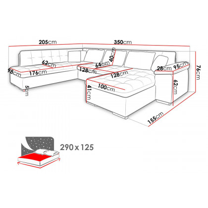 Maxima Leonardo Sectional Sleeper Sofa - White/Gray, Left Corner