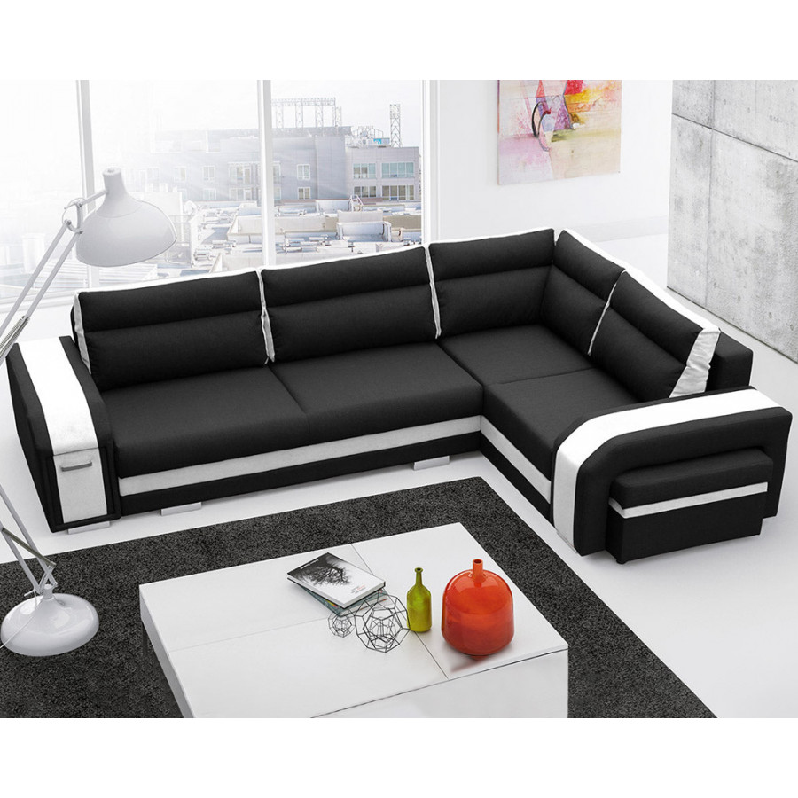 Maxima Ambrose Sectional Sleeper Sofa - Black/White, Right Corner