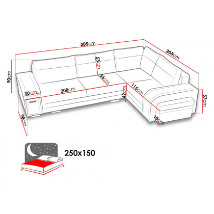 Maxima Ambrose Sectional Sleeper Sofa - Black/White, Right Corner