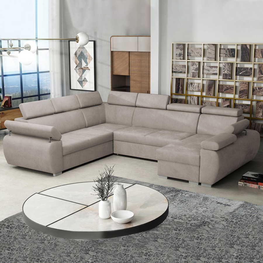 Maxima Dante Sectional Sleeper Sofa - Beige, Right Corner
