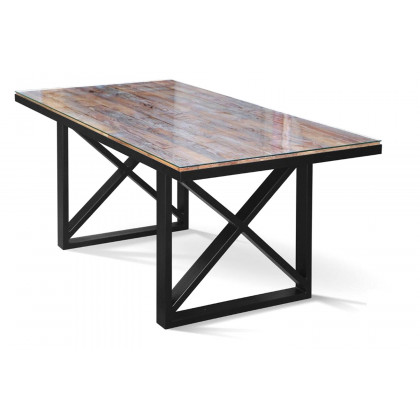 Maxima Kanto Glass Top Solid 78.5" Dining Table - Wood/Black