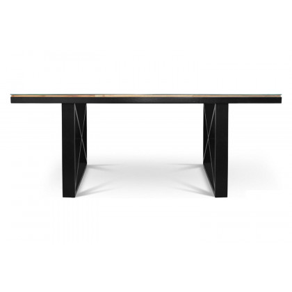 Maxima Kanto Glass Top Solid 78.5" Dining Table - Wood/Black