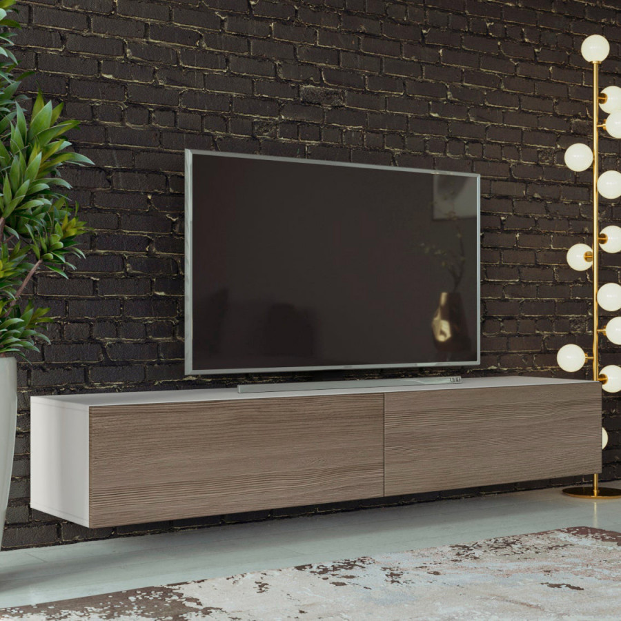 Maxima Modern Floating 71" Long Vigo RTV TV Stand - White/Beech