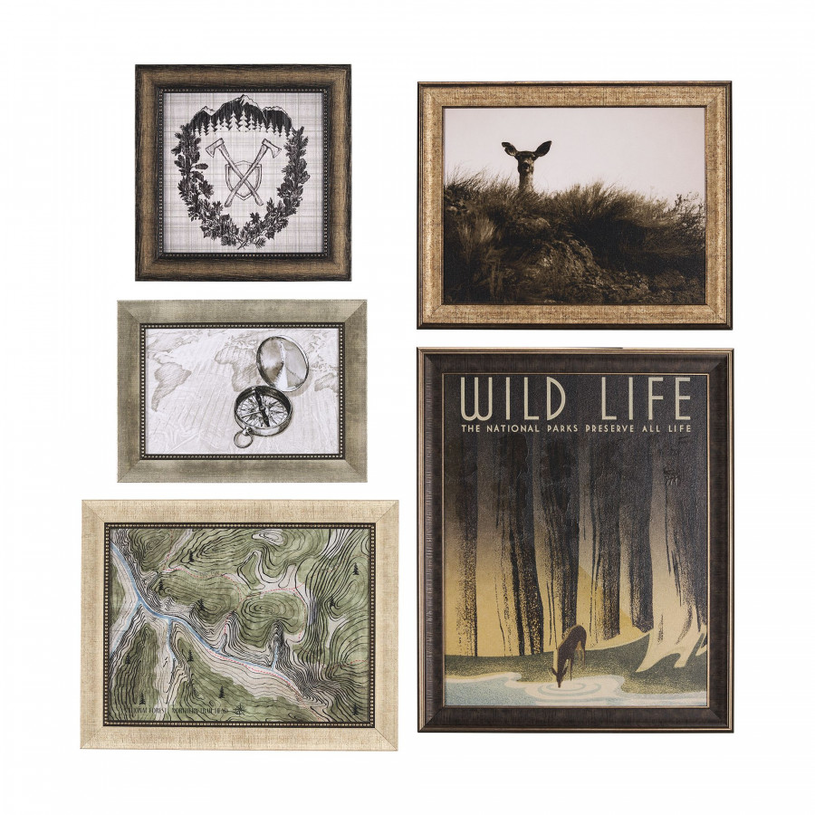 Mercana - Adventure Map (Set of 5) - Hand Embelished Textured Framed Art Print Paintings