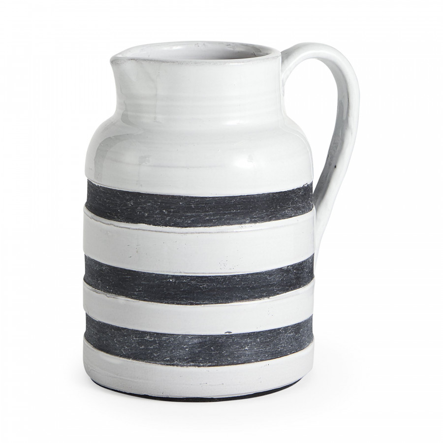 Mercana Harmon II Ceramic Jug with Charcoal Stripes - White, Large