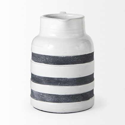Mercana Harmon II Ceramic Jug with Charcoal Stripes - White, Large