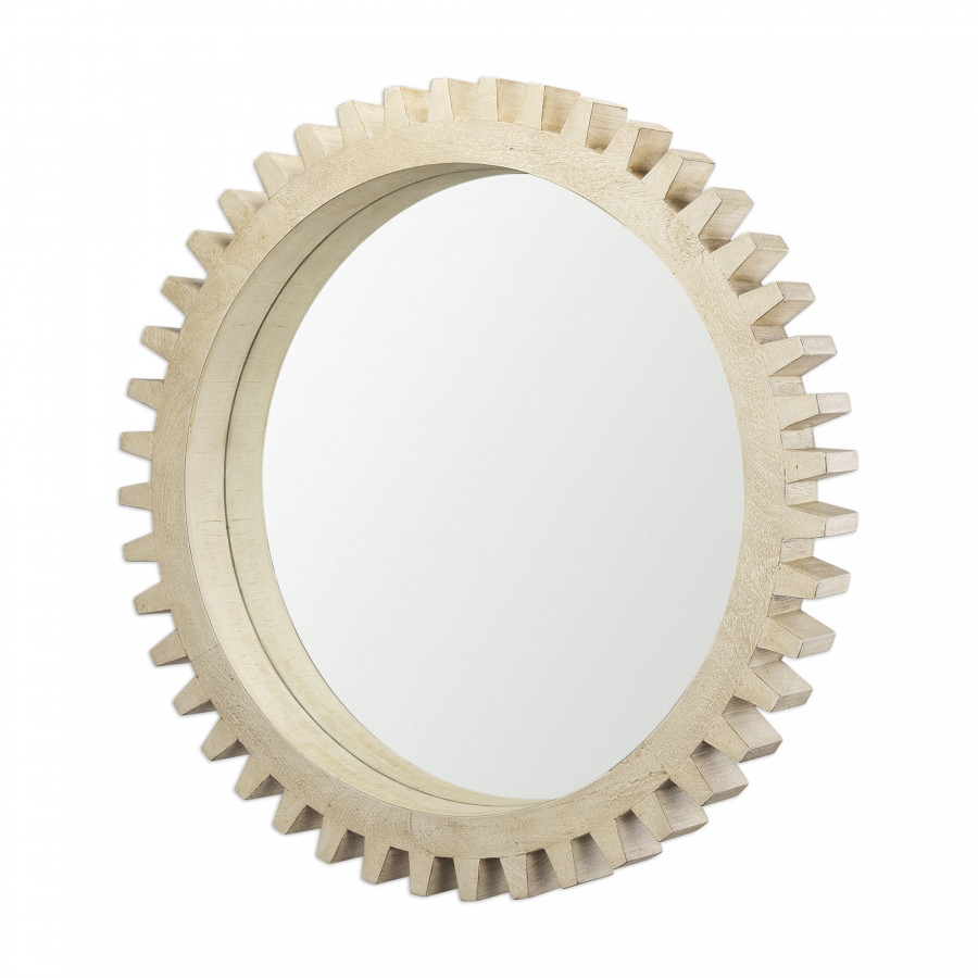 Mercana Cog Round 35" Mirror with Wood Frame - Natural