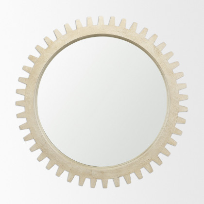 Mercana Cog Round 35" Mirror with Wood Frame - Natural