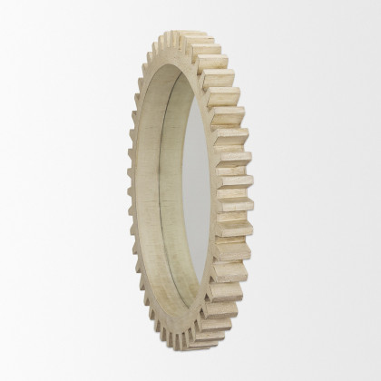 Mercana Cog Round 35" Mirror with Wood Frame - Natural