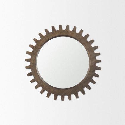 Mercana Cog Round 26" Mirror with Wood Frame - Brown