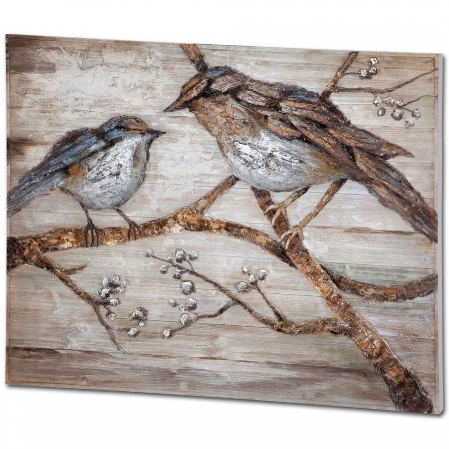 Mercana - Ici 48x36 Momma & Baby Bird Original Hand Painted on Wood Oil Painting