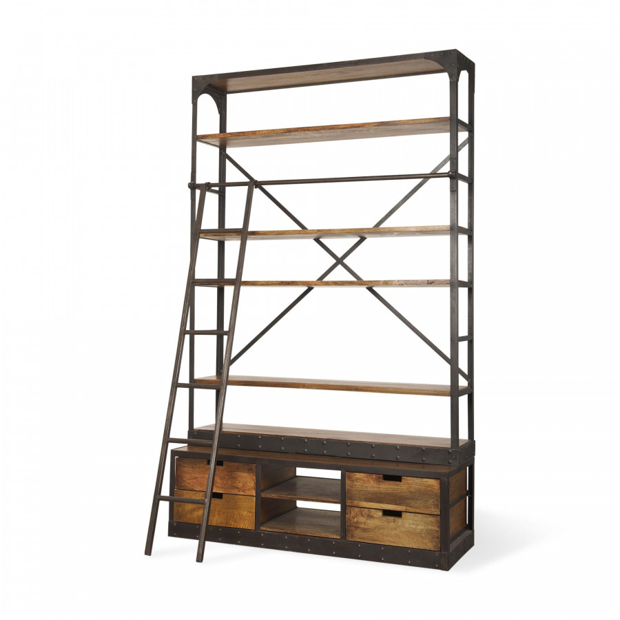 Mercana Brodie II Large Shelving Unit with Marble Top - Brown/Black, Wood