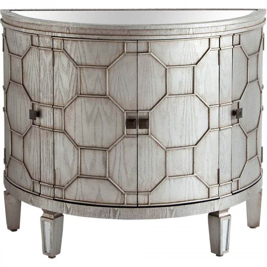 Mercana - Oppsola Silver Fir Veneer Mirror Top 4 Door Accent Cabinet