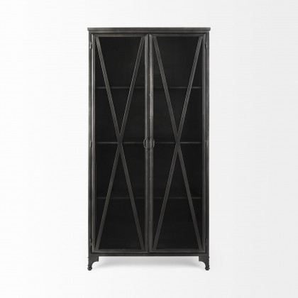 Mercana - Poppy II Black Metal With Glass Door Display Cabinet
