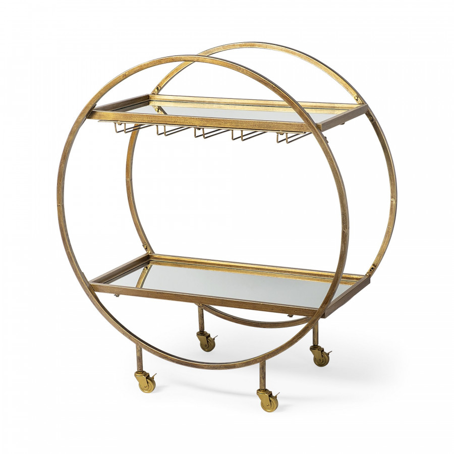 Mercana - Carola 2 Tier Bar Cart with Stemware Holder in Gold