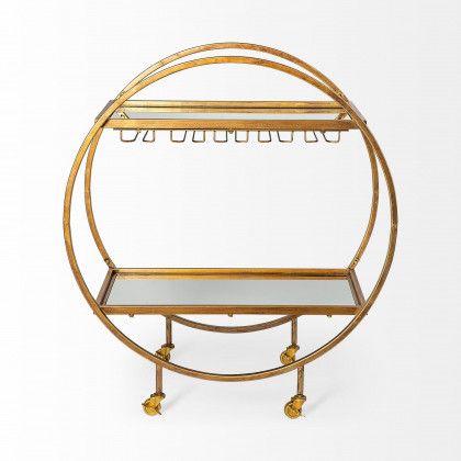 Mercana - Carola 2 Tier Bar Cart with Stemware Holder in Gold