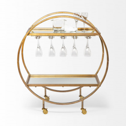 Mercana - Carola 2 Tier Bar Cart with Stemware Holder in Gold