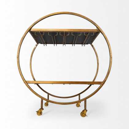 Mercana - Carola 2 Tier Bar Cart with Stemware Holder in Gold