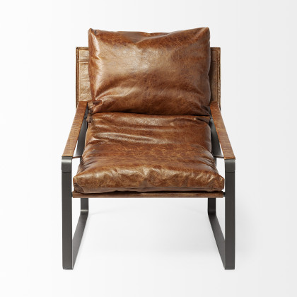 Mercana Hornet Leather Accent Chair - Brown, Metal