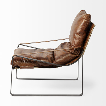 Mercana Hornet Leather Accent Chair - Brown, Metal
