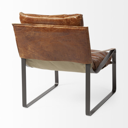 Mercana Hornet Leather Accent Chair - Brown, Metal