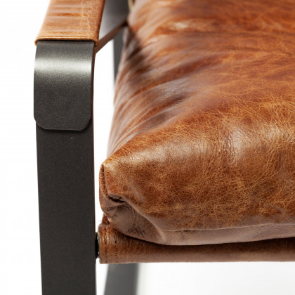Mercana Hornet Leather Accent Chair - Brown, Metal