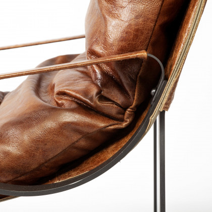 Mercana Hornet Leather Accent Chair - Brown, Metal