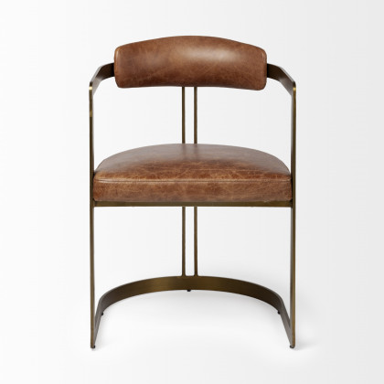 Mercana Hollyfield Leather Dining Chair - Brown, Metal