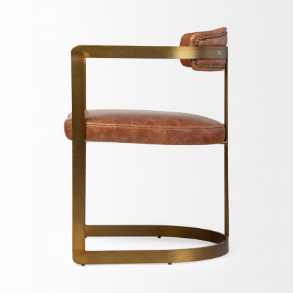 Mercana Hollyfield Leather Dining Chair - Brown, Metal