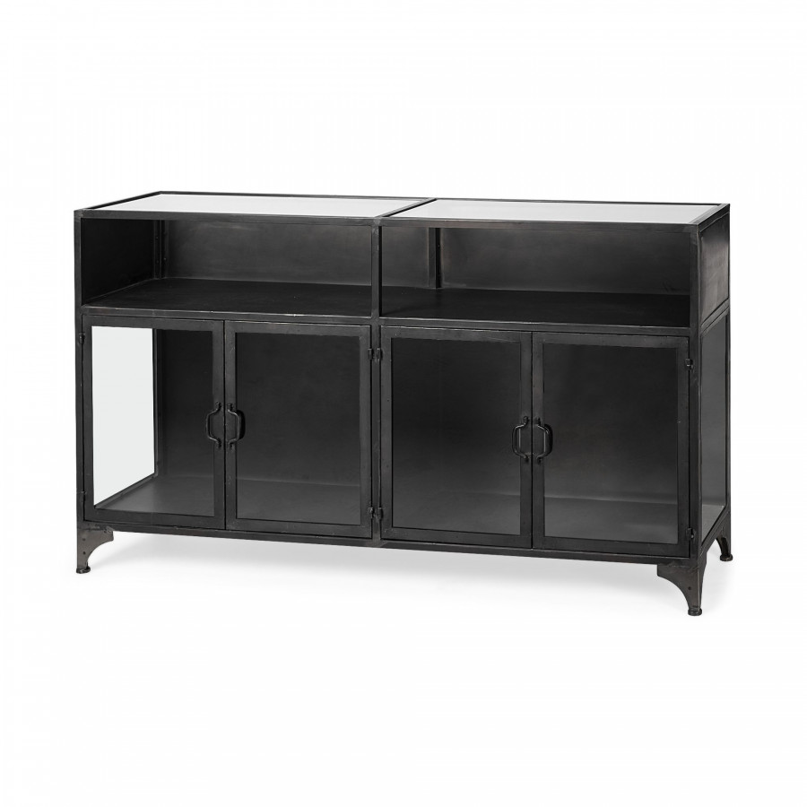 Mercana - Pender Black Metal Glass Door Display Cabinet