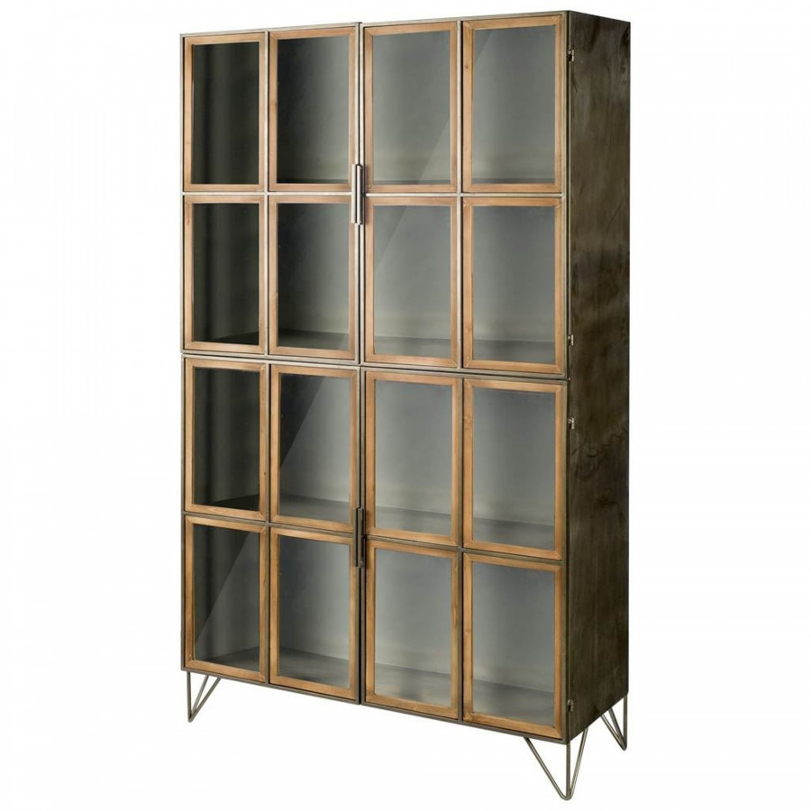 Mercana - Pandora I Brown Wood and Metal Glass Door Display Cabinet