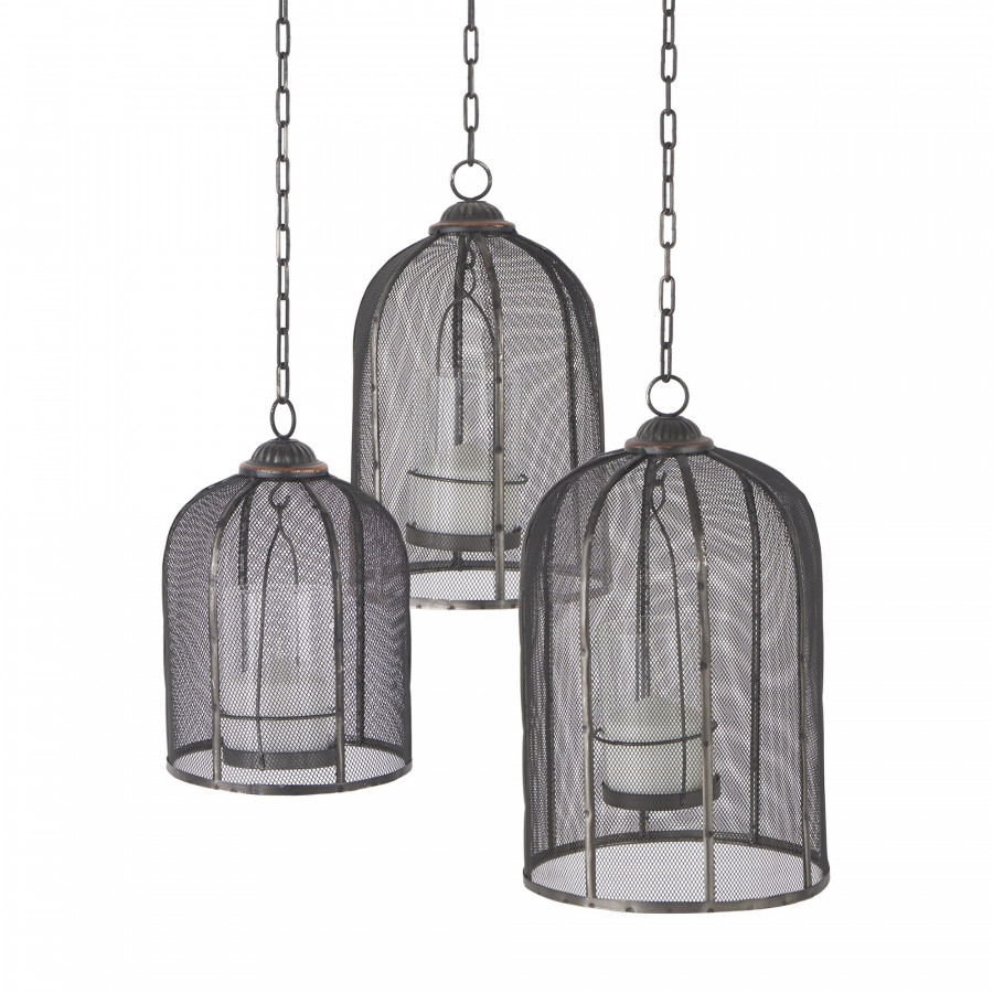 Mercana - Jutland Black Metal Bird Cage Candle Holder Lanterns (Set of 3)