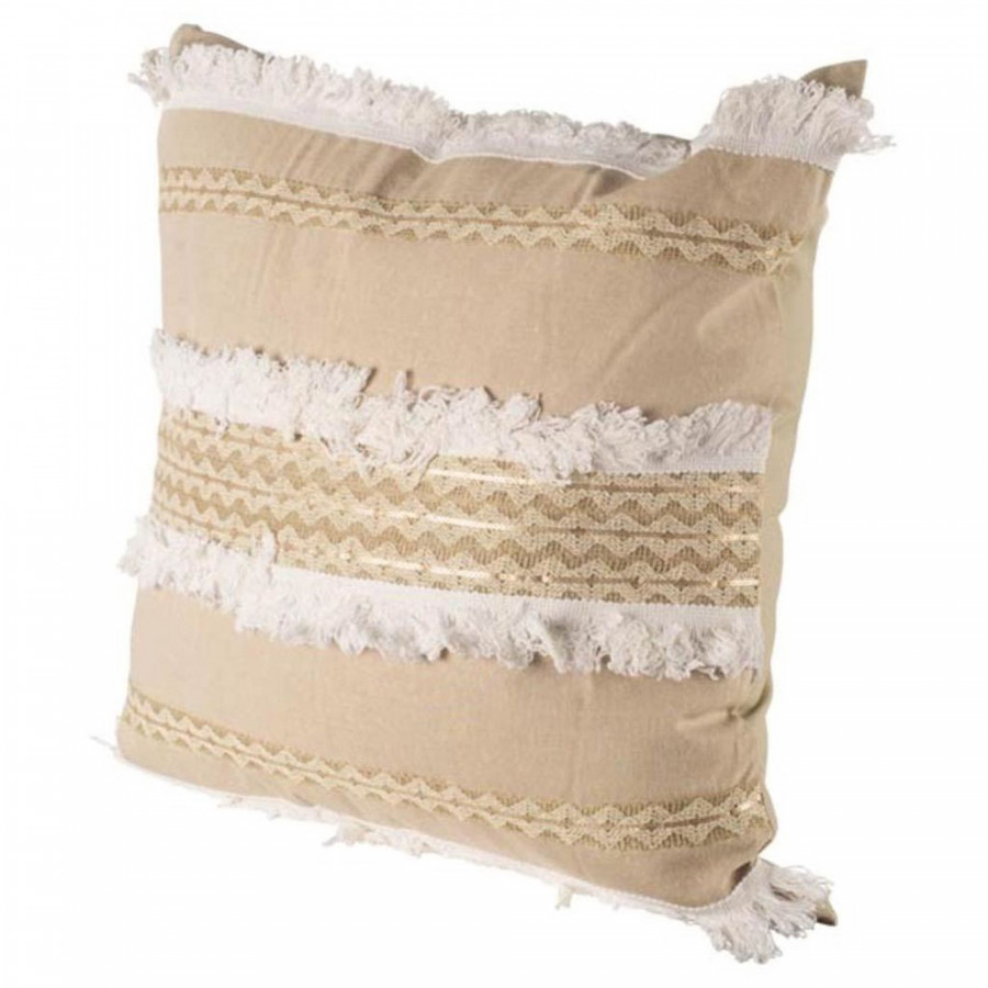 Mercana Duston III 22 x 22 Fringe Detail Decorative Pillow Cover - Tan/White