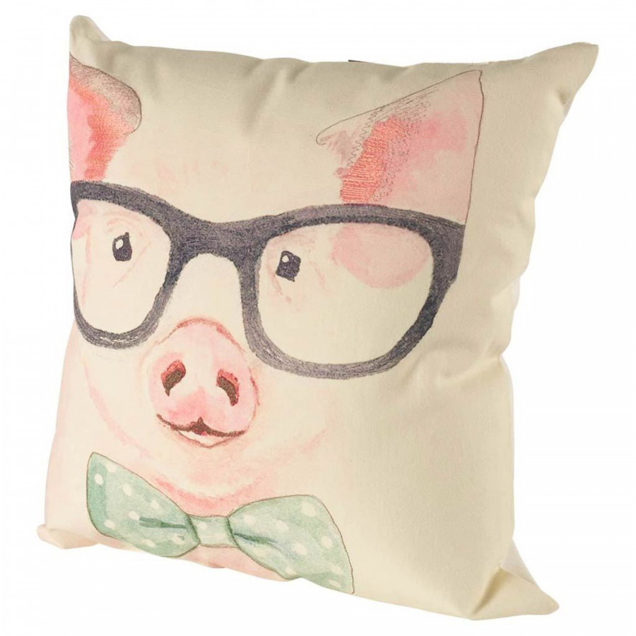 Mercana Gunther 18 x 18 Pink Pig with Glasses Decorative Pillow Cover