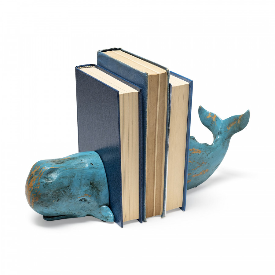 Mercana - Langdon 10L x 5W Blue Polyresin Whale Bookends (Set of 2)