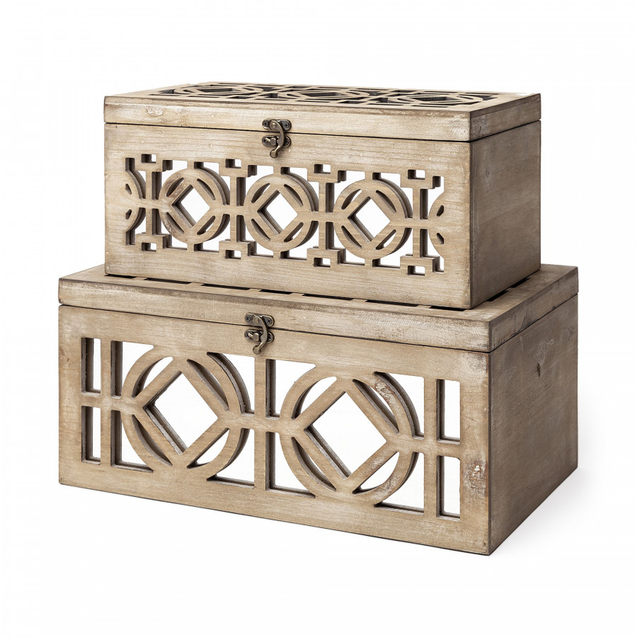 Mercana - Estooki Natural Wood Mirrored Boxes (Set of 2)