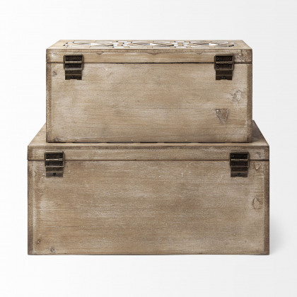 Mercana - Estooki Natural Wood Mirrored Boxes (Set of 2)
