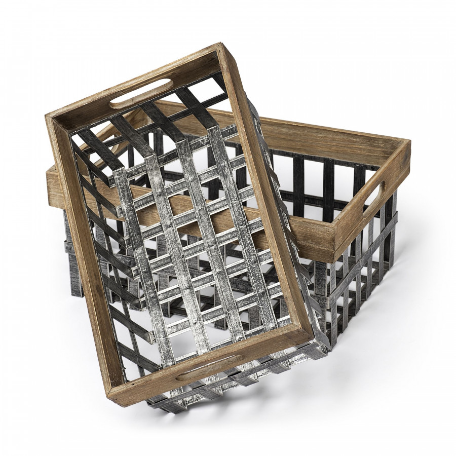 Mercana - Chartrand Wood And Metal Open Crate Style Baskets (Set of 2)