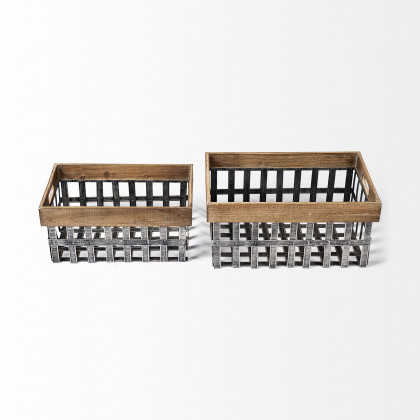 Mercana - Chartrand Wood And Metal Open Crate Style Baskets (Set of 2)