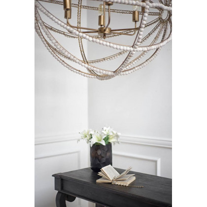 Mercana - Ava White Gold Metal and White Wood Beaded Six Bulb Chandelier