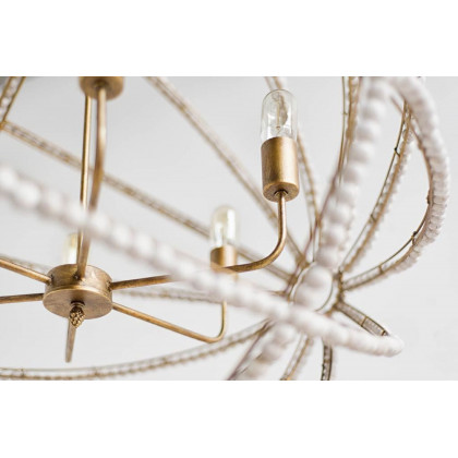 Mercana - Ava White Gold Metal and White Wood Beaded Six Bulb Chandelier